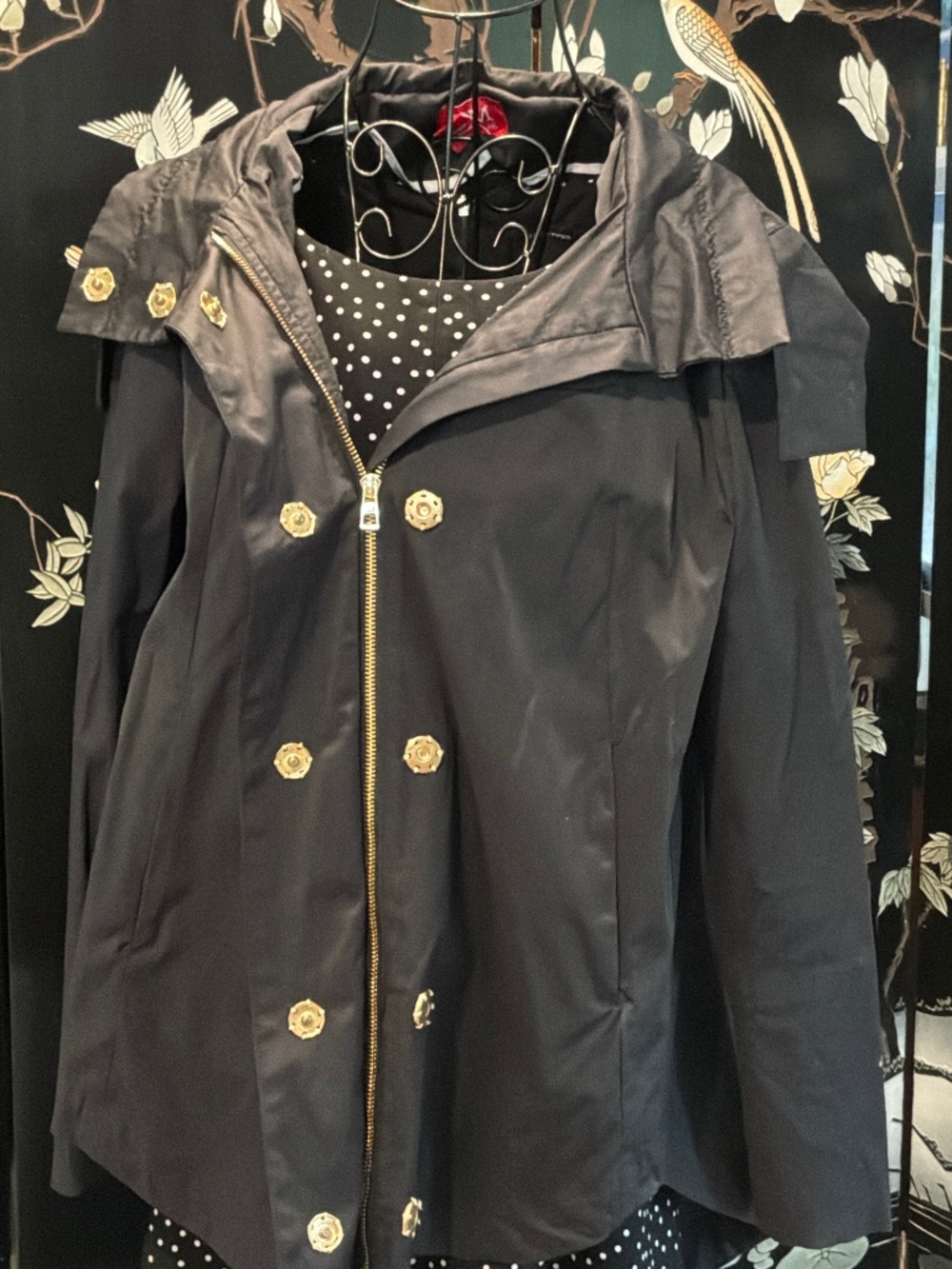 Ciao Milano Black Tess Hooded Anorak Utility Jacket Gold Hardware Small/Medium